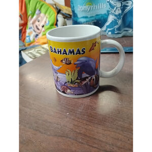 vtg Bahamas Coffee Tea Mug Cup 3.75" Dolphins Fish Ocean